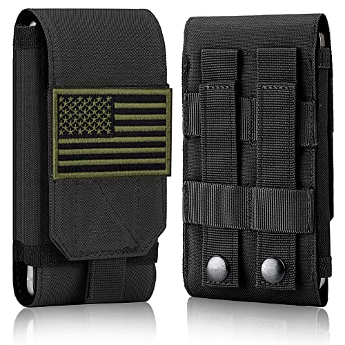 IronSeals Tactical Molle Phone Case, Heavy Duty Loop Belt Holster Pouch with Flag Patch for iPhone 16 Pro Max/16 Plus/16 Pro/16/15 Pro Max/14 Pro Max/13 Pro Max/12 Pro Max, for Galaxy S24 Ultra
