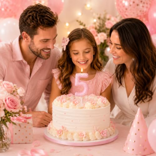 Image of Wanna Party Glitter Designer Pink Number 5 Birthday Candle, Numerical Cake Candle for 5th Birthday, Cake Cutting, Party Decoration & Celebration Supplies - 1PC