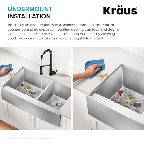 Kraus KHF203-36 Standart PRO Kitchen Stainless Steel Sink, 36 Inch Round Apron 60/40 Double Bowl - image 8