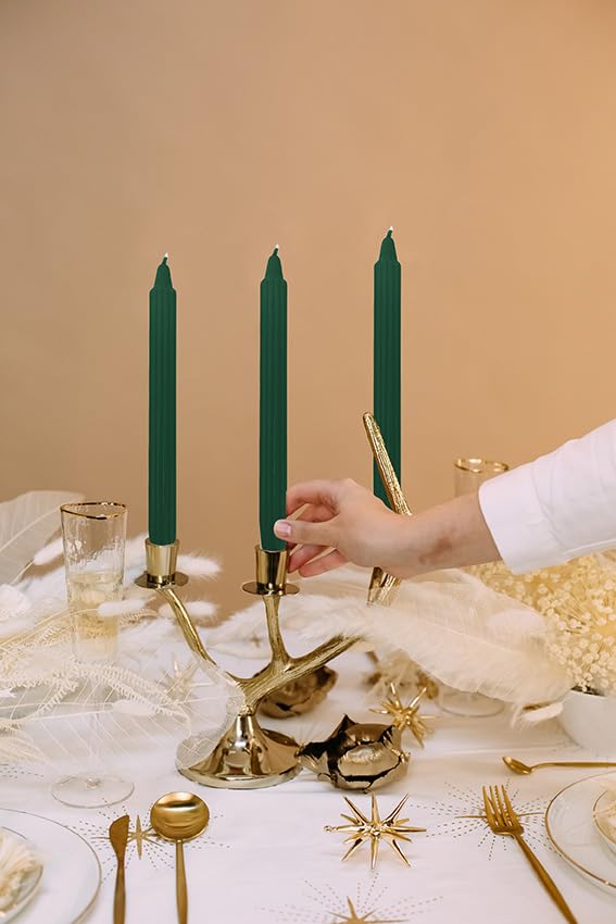 Candele Decorative Doriche - 2 Pezzi, Verde Scuro, 25cm, Durata 8 Ore, Senza Fumo - Foto 7