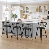 LUE BONA Bar Stools Set of 3, Black Farmhouse Barstools with Semicircular Backrest, Mid Century Modern Counter Height Bar Stools for Kitchen Island, 24 Inch