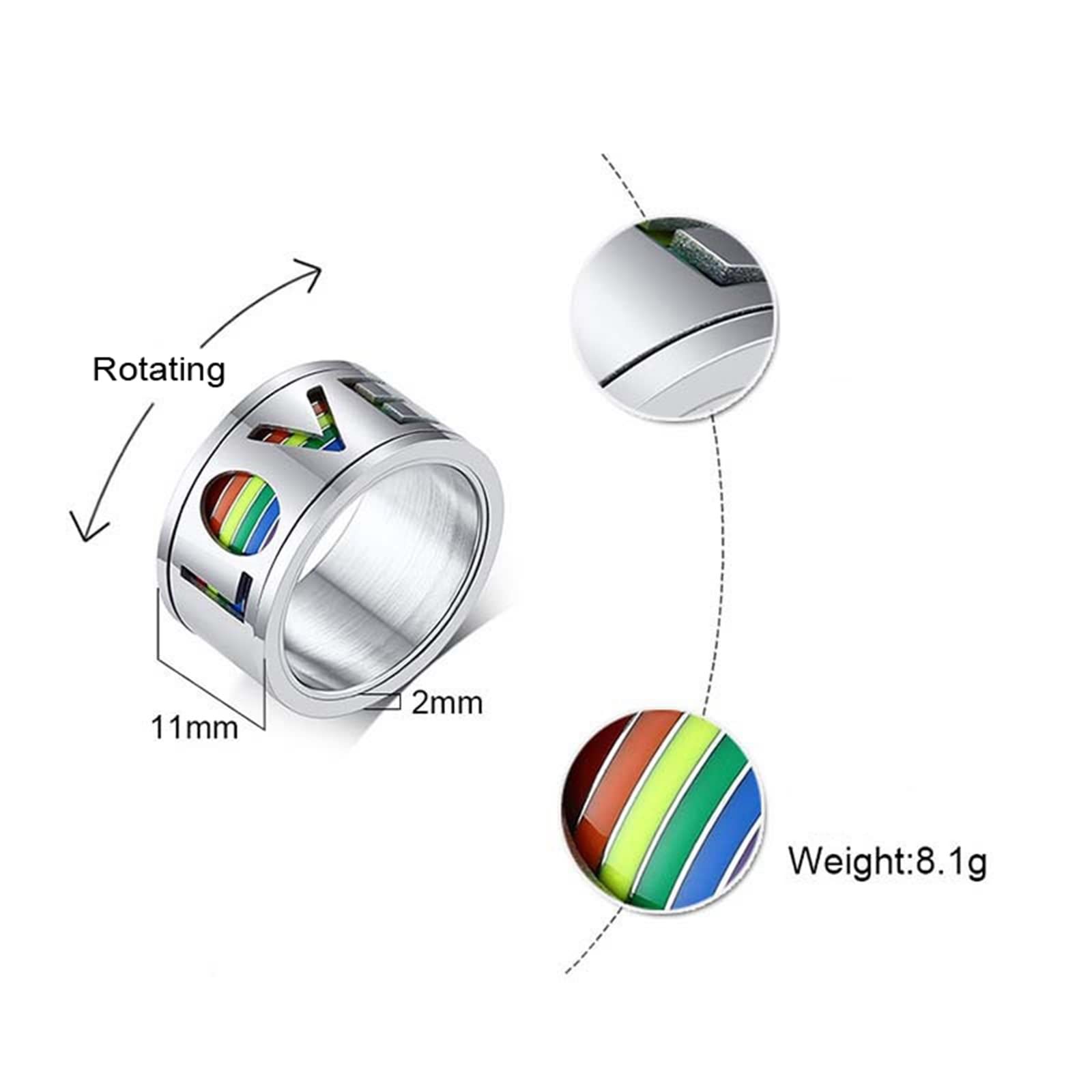 AmDxD Collar para parejas, 2 unidades, anillo de acero inoxidable, colgante Love LGBT, par de collares para él y ella, plata para mujeres y hombres (ancho de 11 mm, cadena para hombre de 60 cm,