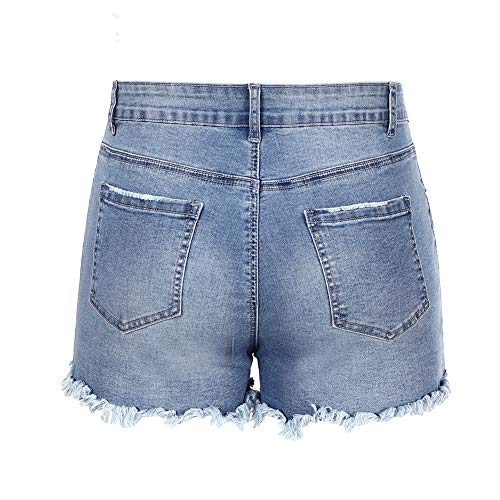 Image of THUNDER STAR Women Mid Rise Ripped Stretchy Jeans Shorts Frayed Raw Hem Casual Denim Shorts