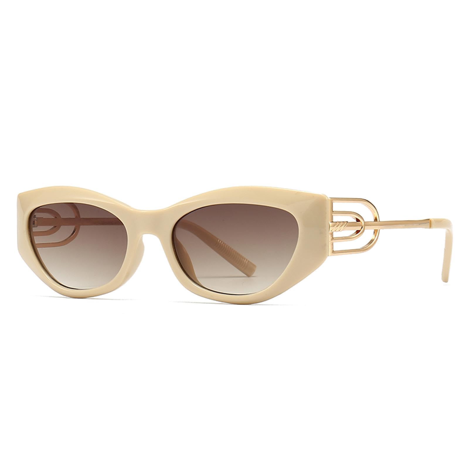 Occhiali da sole alla moda per uomo e donna, appositamente progettati per occhiali da sole a forma di occhio di gatto, aste retrò moderne con forma a salto, occhiali da sole decorativi (beige)