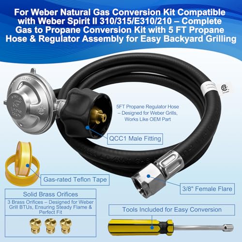 Natural Gas To Propane Conversion Kit for Weber Spirit II 310/315/E310/210,for Weber Conversion Kit w/ CSA 5FT Propane Regulator Hose,LP Orifices,Tool,Tape, Grill Gas to Propane Conversion Kit. by JNWYXIE - Used condition - Image 2