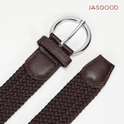 Image of JASGOOD Women Men Braided Woven Elastic Stretch Waist Belt Golf Canvas Fabric Casual Belt for Jeans Pants