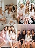 Lovasy Damskie szlafroki z satyny, koronkowe wykończenie, kimono, szlafrok ślubny/druhny z jedwabiu, biały, S