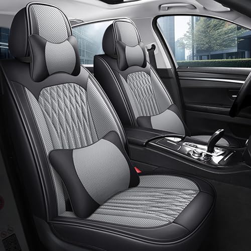 アウディQ5 初代8R 2008~2017 に適用 車用シートカバー 5席セット レザー材質 抗菌防臭 防水防汚 滑り止め加工 簡単取り付け 通年使用 快適クッション 収納便利 汎用設計 夏冬兼用(グレー,腰枕首)