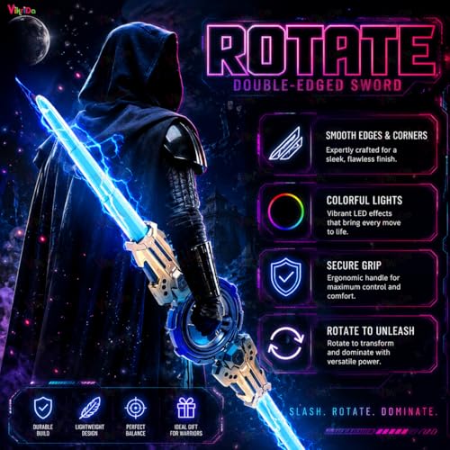 Image of VikriDa Retractable Sword, Double-Edged Spinning Sword with FX Sound & Multi-Color LED, Double-Headed Telescopic Expandable Light Swords Toy, Charge with Any C-Type Cable (Cable Not Included)
