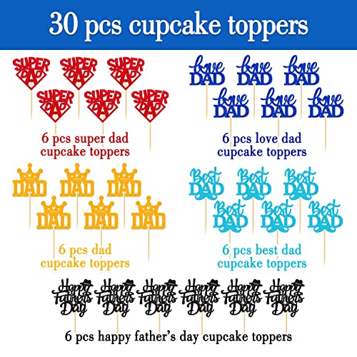 30 Pcs Happy Father’s Day Cupcake Toppers Super Dad Best Dad Ever We Love You Dad Cupcake Decorations For Happy Father’s Day Festival Party Supplies Glitter Birthday Decorations #TOP1