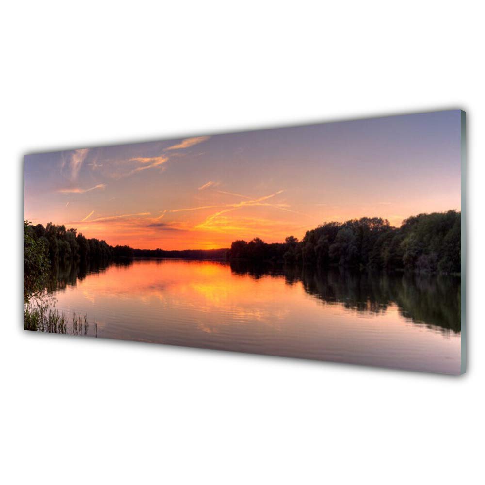 Impression sur Verre Trempé 125x50cm Tableau Mural Design Lac Paysage Forêt Tulup