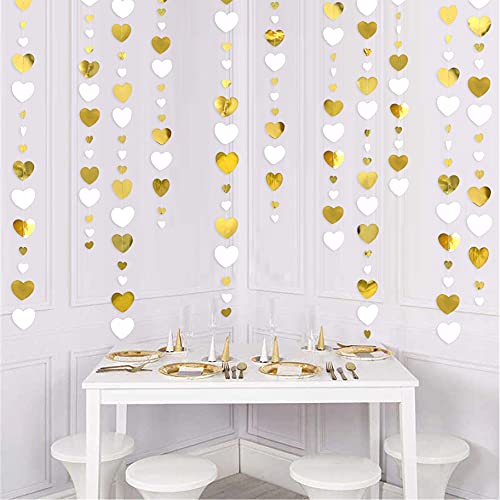 52Ft White And Gold Heart Garland Hanging Love Heart Streamer Banner For Anniversary Bachelorette Valentines Day Mothers Fathers Day Engagement Wedding Bridal Shower Birthday Party Decoration Supplies #TOP3