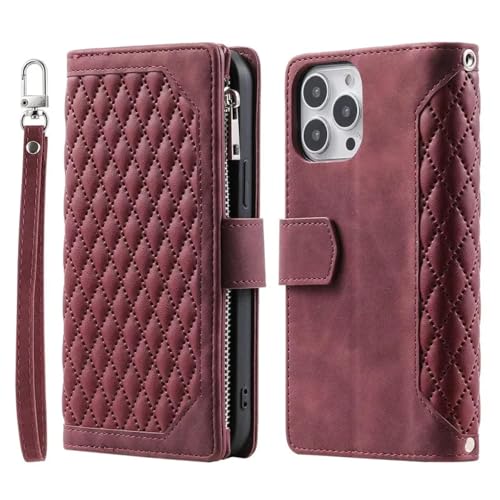 Étui portefeuille cuir iPhone 14 Pro Max rouge pour tout ranger sans sac
