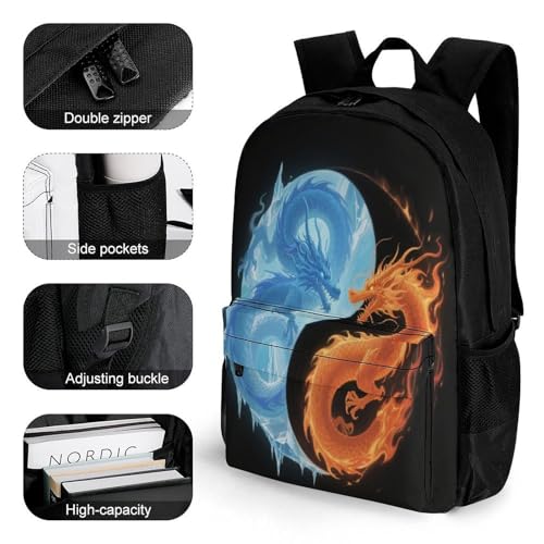Supdreamc Men Women Polyester Ice And Fire Dragon Yin Yang Art Daypack Backpack Large Capacity Carry On Bag With Smooth Zippers for Hiking Picnic Walking Cycling3