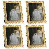 Novabright 4 Pcs 8 x 10 Inches Gold Frame Vintage Antique Ornate Resin Rectangle Gold Picture Photo Frame with Glass Front Backboard for Table Top Display Wall Hanging Home Wedding Hotel Art (Baroque)