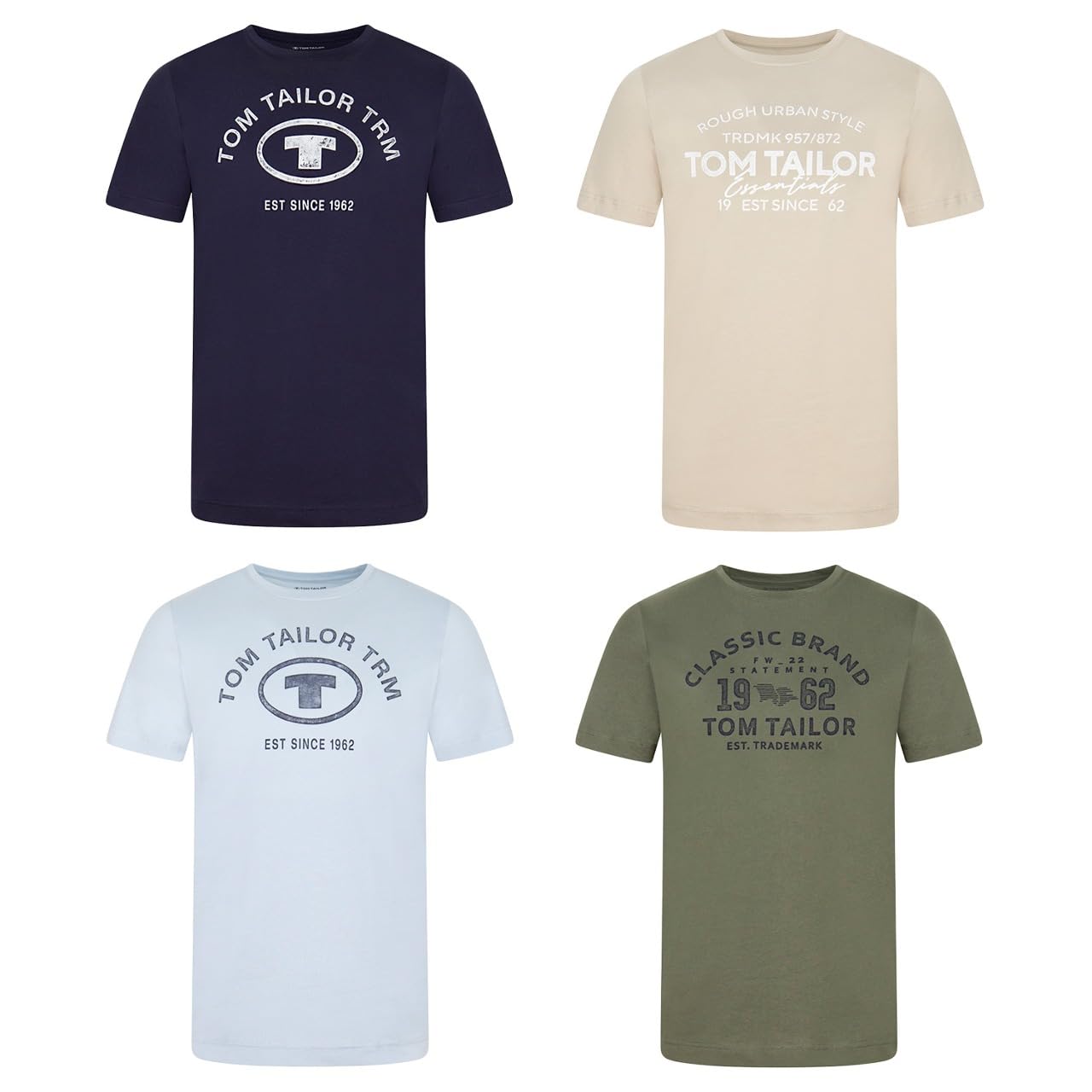 TOM TAILOR Tshirt Herren Baumwolle Regular Fit 4er Pack Set Rundhals Kurzarm Sommer Tee Shirt Logoprint 100% Baumwolle Schwarz Weiß Grün Rot Blau Grau Orange S M L XL XXL 3XL