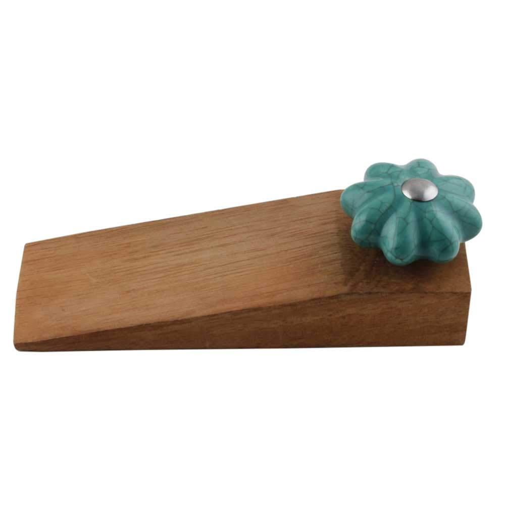 Indian Shelf Wooden Door Stopper | Handmade Sea Green Door Wedge Stopper | Crackle Door Stoppers Rubber (13.97 Cm, 2 Pieces)