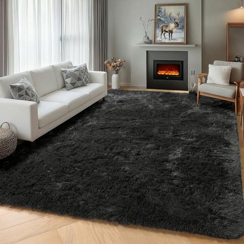 ONASAR Black 6x9 Area Rugs for Living Room Bedroom, Large Fluffy Soft Plush Floor Big Indoor Shaggy Carpet for Kids Girls Boys Teen Dorm Home Nursery Playroom Decor Aesthetic