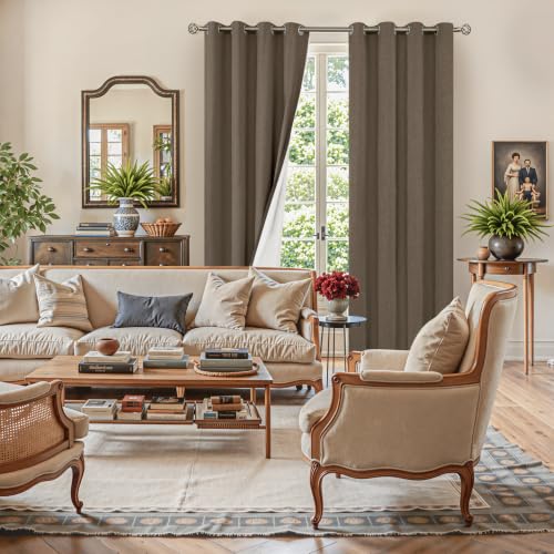 Image of YoungsTex Brown Linen Blackout Curtains 84 Inches Length for Living Room, Thermal Insulated Black Out Drapes with Grommet Privacy Energy Saving for Bedroom, 2 Panels, 52 X 84 Inch
