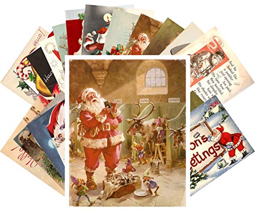 Cartes de Noel Vintage 24pcs Christmas All Faces of Santa Reprint Retro Postcard Set