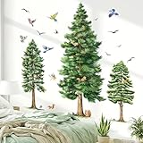 wondever Wandtattoo Baum Groß Kiefer XXL Wandaufkleber Aquarell Baum Grüne Pflanze Wandsticker Wanddeko für Wohnzimmer Schlafzimmer Kinderzimmer