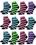 Gelante 12-Pair Women's Ankle Socks, Colorful Comfortable Lightweight Breathable Athletic 6008 Black & Striped