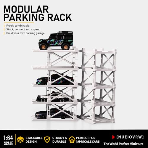 Image of 1:64 Diorama Expandable Modular Car Display Case for Hot Wheels Diecast Car | 10 Parking Space Garage, Diecast Hot Wheels Model Cars Storage Display Rack Accessory (10 Spaces-Matte White)