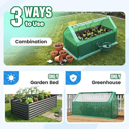 Image of Quictent Raised Garden Bed Galvanized Raised Beds for Gardening Vegetables with Cover 8x4x2 ft Metal Planter Box Outdoor Use, Green