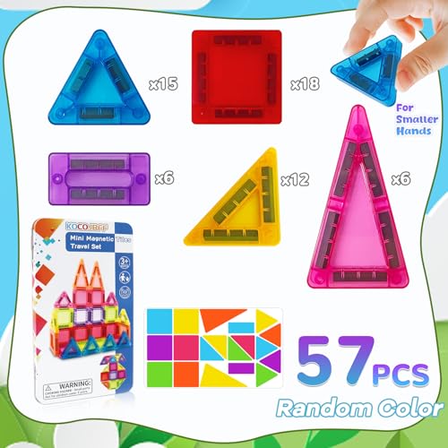 kocojrff 57PCS Magnetic Tiles Mini Travel Kids Set, Educational Learning Sensory Toys,Preschool Classroom Magnetic Blocks Building Kids Toys & Games, for 3-8 Year Boys Girls Birthday Gift - Image 7
