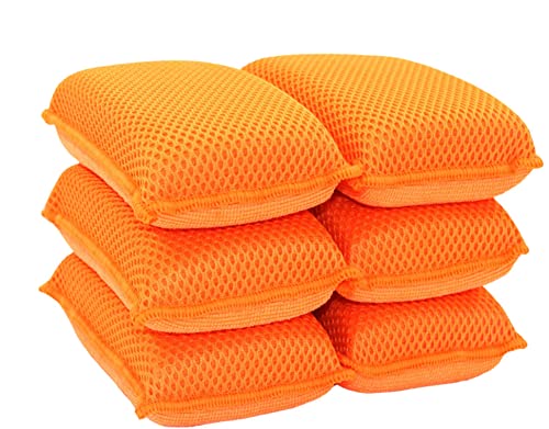 Commercial Miracle Microfiber Kitchen Sponge By Scrub-It - Large - Non-Scratch Heavy Duty Dishwashing Cleaning Sponges- Machine Washable- (Orange, 6 Pack) #TOP7