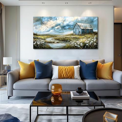 PHAOHUAXM Wall Art For Living Room Large Canvas Wall Decoration For Bedroom Field Scenery Flower Watercolour Painting Office Restaurant Decorations Mural Artwork Ready To Hang Home Decor 24x48 In