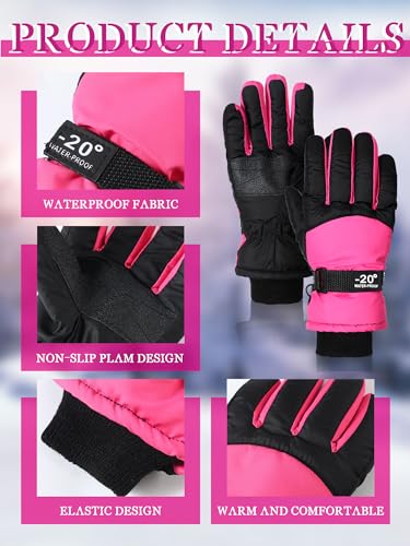 Image of SATINIOR 2 Pairs Kids Waterproof Winter Snow Gloves Ski Gloves for Boy Girl Outdoor Warm Thickening Snowboard