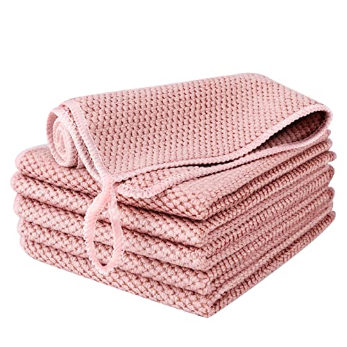 EURSPEUNG Chiffon Microfibre Lavette Microfibre Rose Torchon Cuisine 6 Pièces Chiffon de Nettoyage en Microfibre, Multi-usages Taille 30 x 30 cm