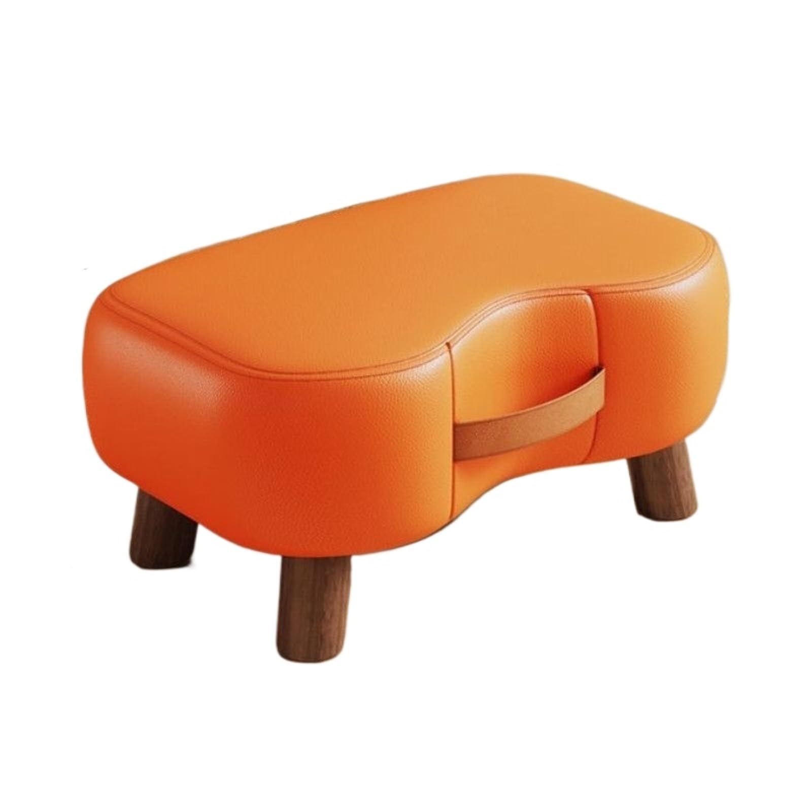 Ottoman en cuir orange pour salon, petit pouf de relaxation pratique
