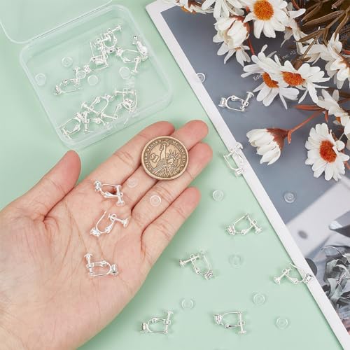 SOFPLATE 1 Box 24Pcs Earring Converter Silver Clip on Earrings Converter Brass Painless Non Pierced Earring Clips with Pads Screw Back Clip on Earring Findings for jewellery Making Supplies DIY Women - Image 3