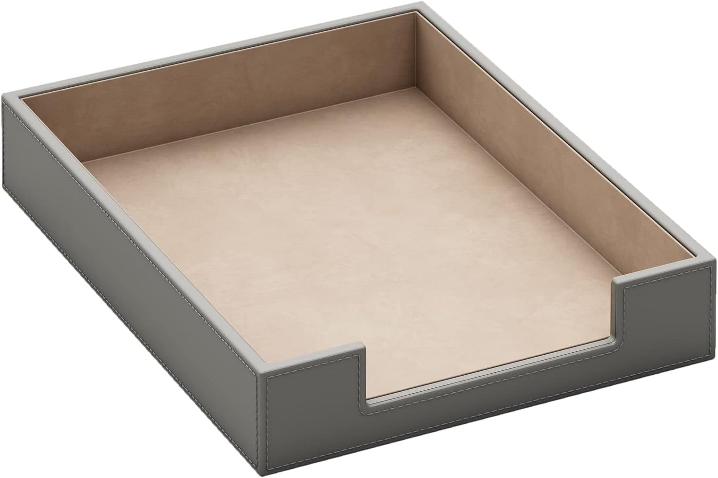 Leather Letter Tray, VOYUTHY Elegant Desk Organizer for Office Supplies, Mail, Paper, File, Magazine, Perfect Office Organization for Desktop (Grey)