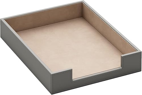 Miniatura 5 de Bandeja de cuero para cartas, elegante organizador de escritorio para suministros de oficina, correo, papel, archivo, revista, ahorro de espacio