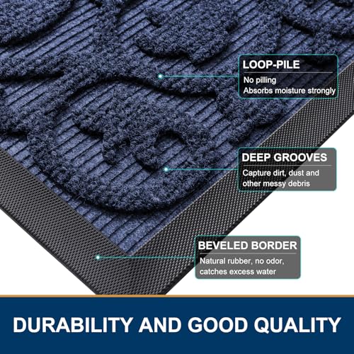 Image of Smiry Welcome Door Mat Outside Entrance, Heavy Duty Trap Dirt and Moisture Easy Clean Low Profile Patio Porch Indoor Outdoor Front Doormat for Entry, 47x32 Inch, Navy Blue