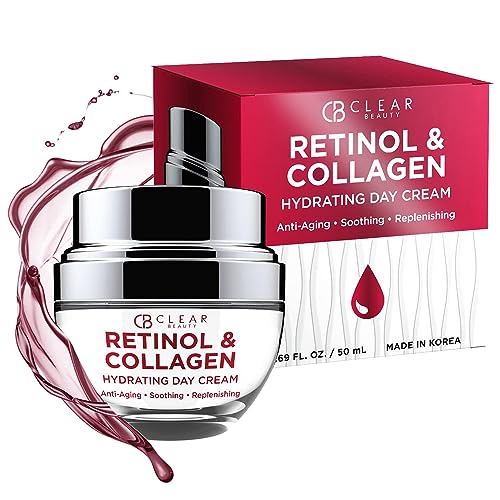 Clear Beauty Retinol & Collagen Face Moisturizer - Dermatologist Tested, Anti Aging Korean Skin Care - Firming Day Cream, Smooths Lines, Hydrates & Minimizes Pores - Vegan, Clean Beauty - 1.69 Fl Oz