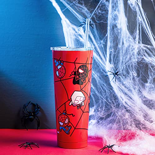 Image of Zak Designs Marvel Spider-Man Vacuum Insulated Stainless Steel Travel Tumbler with Splash-Proof Lid, Includes Reusable Plastic Straw and Fits in Car Cup Holders (18 /8 SS, 25 oz, Non-BPA)