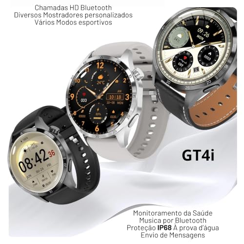 Relógio Smartwatch inteligente GT4i Pro Masculino e Feminino Bussola Gps NFC Tela Amoled A prova d'