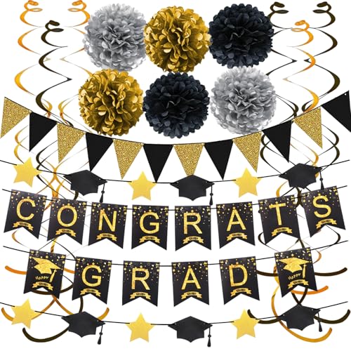 Konsait 2026 Graduation Temporary Tattoos - 96Pcs Gold & Black Class of 2026 Grad Decor, Pre-Cut Graduation Party Decorations, Accessories, Goodie Bag Stuffers, Favors & Gifts for Graduates