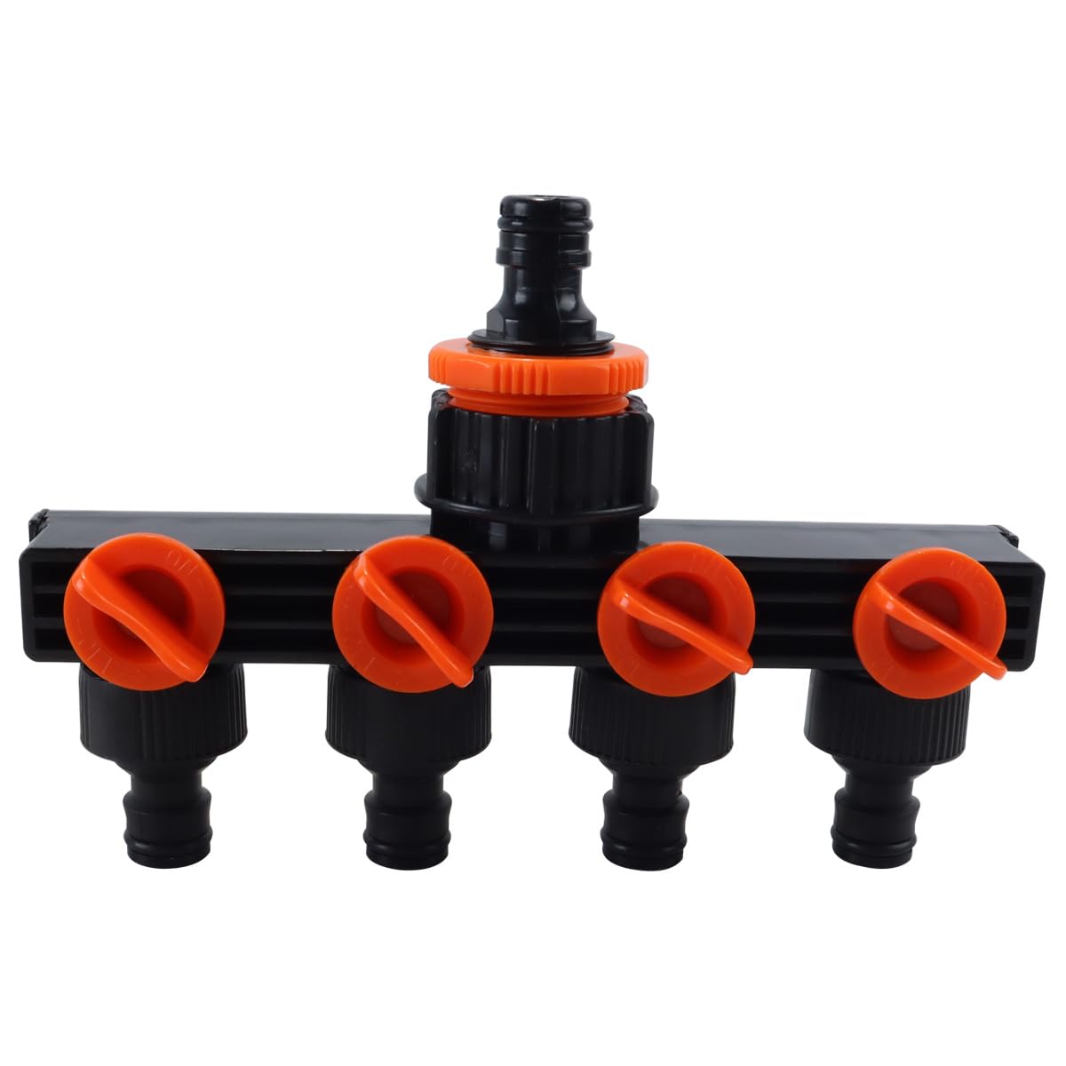 Ubric 4-Way Water Distributor, Garden Watering Connect Distributor Tap Plastic Valve Nipple