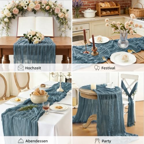 (2 Stück) Käsetuch Tischläufer Nebelblau, 300 x 90 cm Boho Gaze Tischläufer Cheesecloth Läufer für Hochzeit, Geburtstagsfeiern, Babypartys… – Ansicht 5