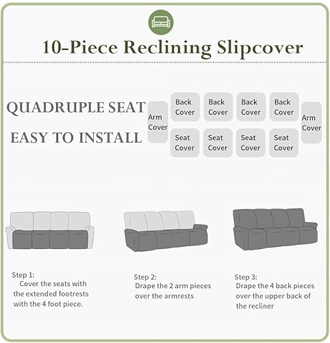 Miniatura 6 de vctops Fundas elásticas de felpilla de lujo para sofás reclinables de 4 asientos, fundas para sofá reclinable suave y grande, protector de muebles