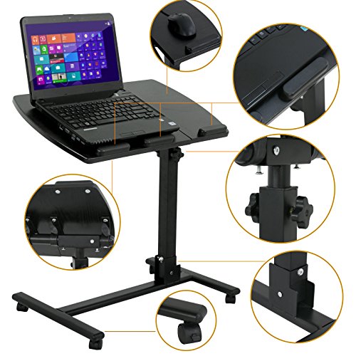 Epetlover Portable Swivel Laptop Desk Adjustable Angle & Height Rolling Stand Tiltable Tabletop Desk Laptop Notebook Sofa/Bed Side Table Hospital Table Stand W/Lockable Casters - Thumbnail 4