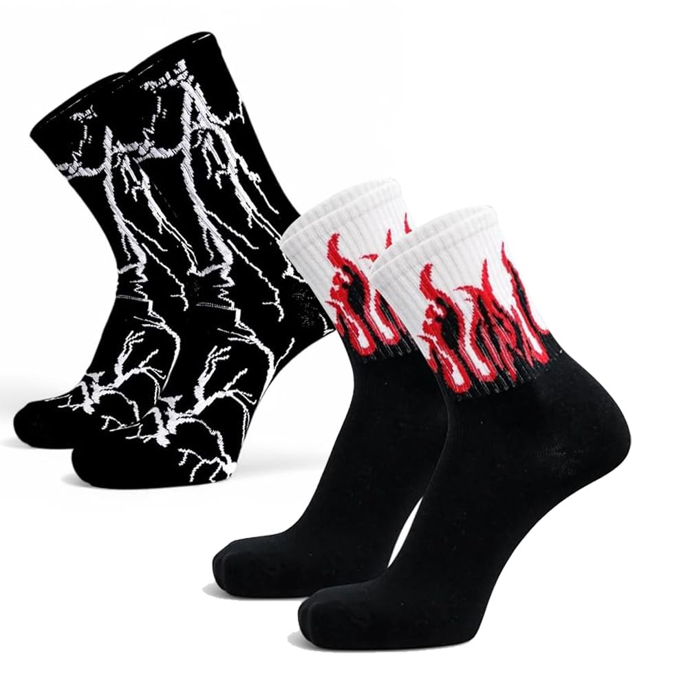 Crew Socks Graphic Pattern Stretch Knit Breathable Comfortable Everyday Casual Athletic Walking Training Crew Length Unisex Adult Socks (2 Pair) (white-red-black-black)-image-32