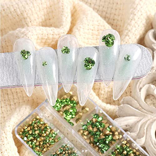 6 Size Nail Art Rhinestones Flatback Rhinestones Nail Charms Crystal For Acrylic Nails -Nail Art Supplies Nail Gem Round Design Nail Pearls Nail Accessories Manicure Decor -Green #TOP1