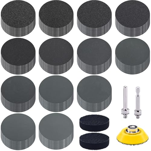 SIQUK 130 Pcs Sanding Discs 50mm Hook and Loop Wet/Dry Sanding Pads 2 Inch Silicon Carbide Flocking Sandpaper for Car Metal Mirror Jewelry Polishing