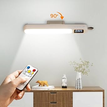 Dravina LED Desk Lamp with Digital Clock, 3 Colour Changing Rechargeable Study Table Lamp with Magnetic Attachment & Leather Strap for Hanging| Ideal for Home & Office (Remote Control Feature) White - image, photos